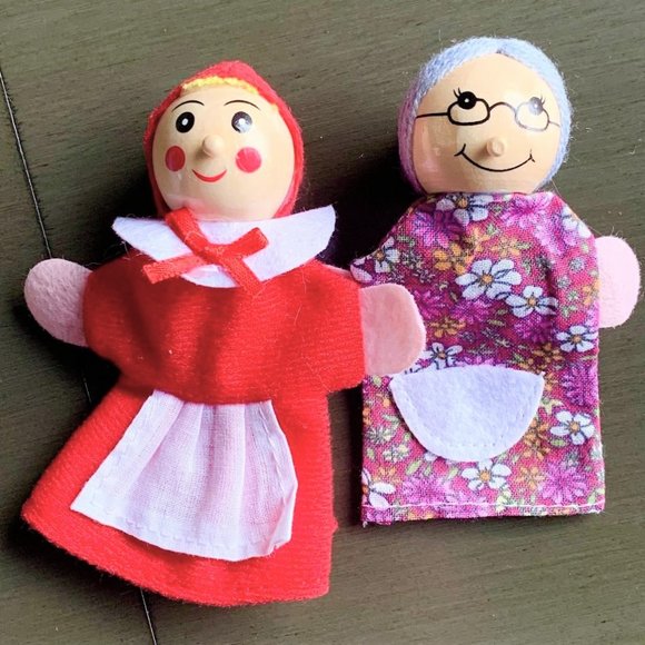 Set/4 Little Red Riding Hood Hand Painted Wood Cloth Finger Puppet Puppets New - Picture 3 of 10